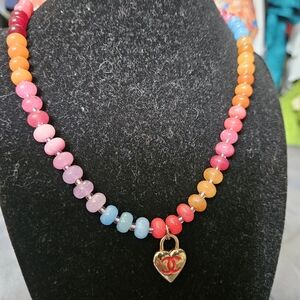 Vibrant Beaded Necklace with Gold Heart Pendant
